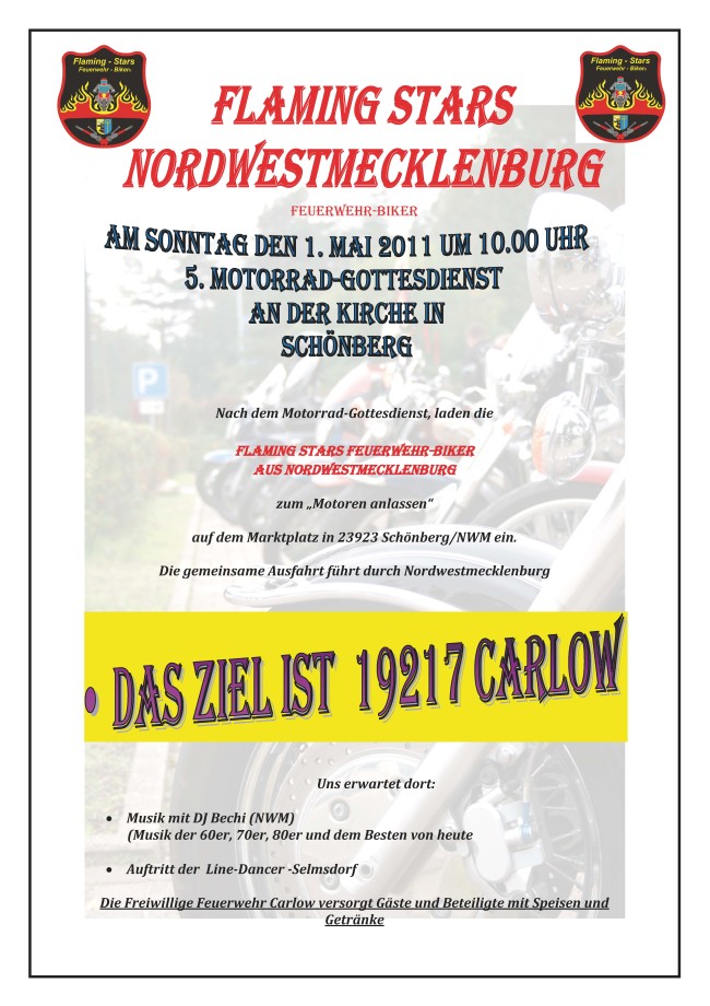 Flaming Stars Nordwestmecklenburg: 5. Motorrad-Gottesdienst in Schönberg